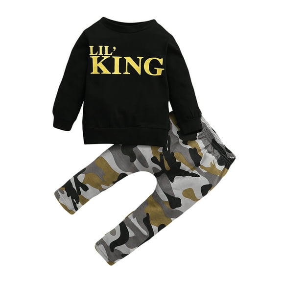 Infant Baby Boy Clothes Baby Boy 2PCS Outfits Long Sleeve Letter Print Shirt Top Camouflage Pants Set 9-12 Months