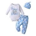 thumbnail image 1 of Infant Baby Boy Clothes Elephant Style Long Sleeve Romper + Pants + Hat 3PCS Outfits Set Blue, 1 of 6