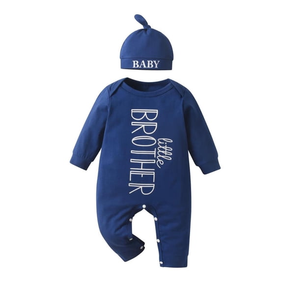 Infant Baby Boy Clothes Letter Style Long Sleeve Romper and Hat Outfit Set Blue 9-12 Months