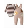 thumbnail image 1 of Infant Baby Boy Clothes Stripes Long Sleeve Romper + Bear Style Suspender Pants Outfit Set 0-3 Months, 1 of 7