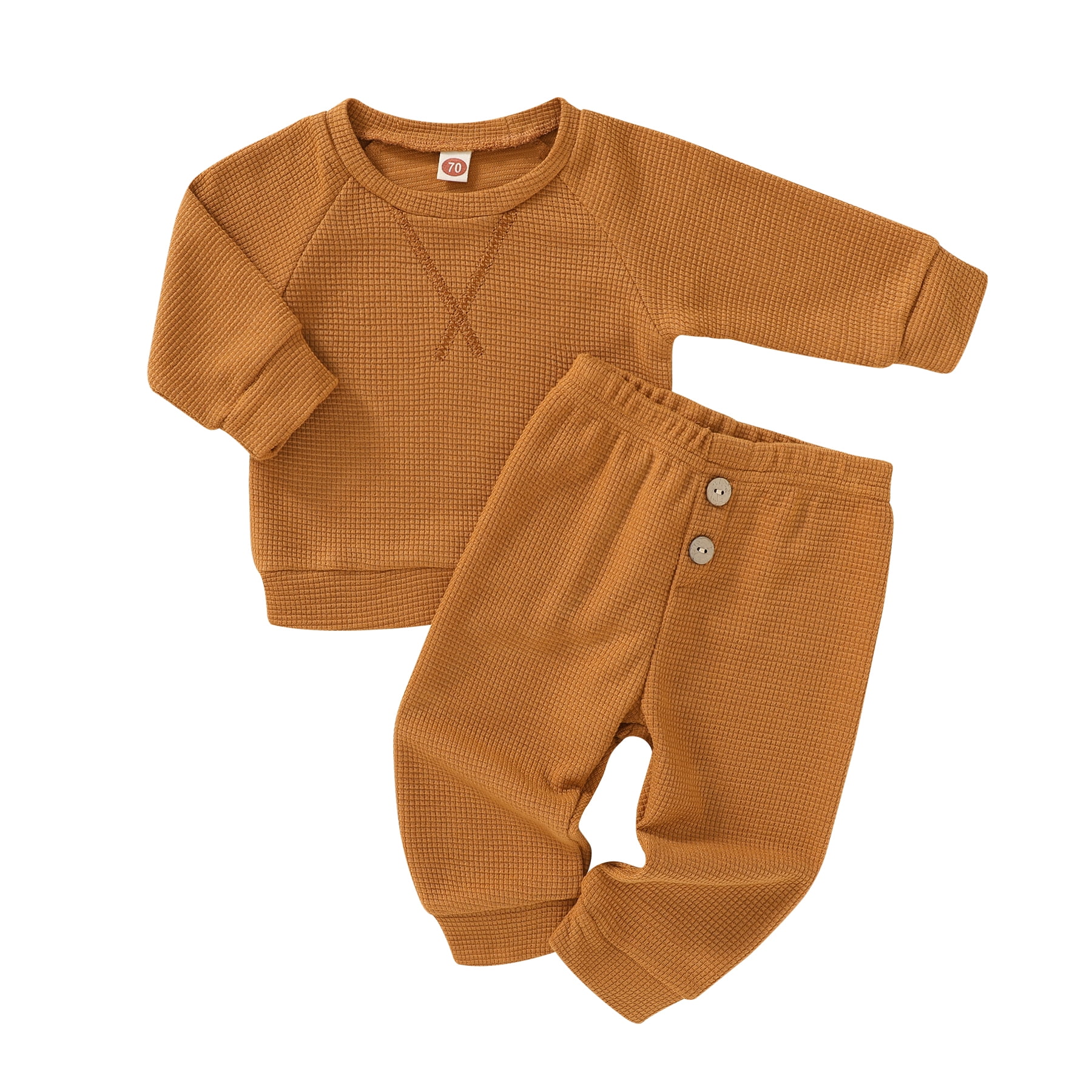 Infant Baby Boy Fall Clothes Outfits Toddler Waffle Solid Long Sleeve