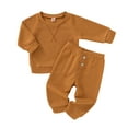 thumbnail image 1 of Infant Baby Boy Fall Clothes Outfits Toddler Waffle Solid Long Sleeve Top Pants Winter Set,6-12M, 1 of 7