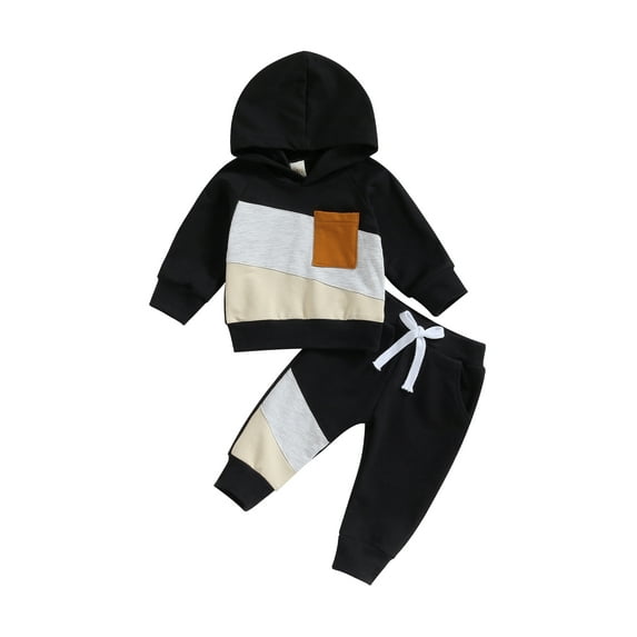 Infant Baby Boy Fall Outfits Classic Long Sleeve Contrast Color Patchwork Hoodie Pants Set