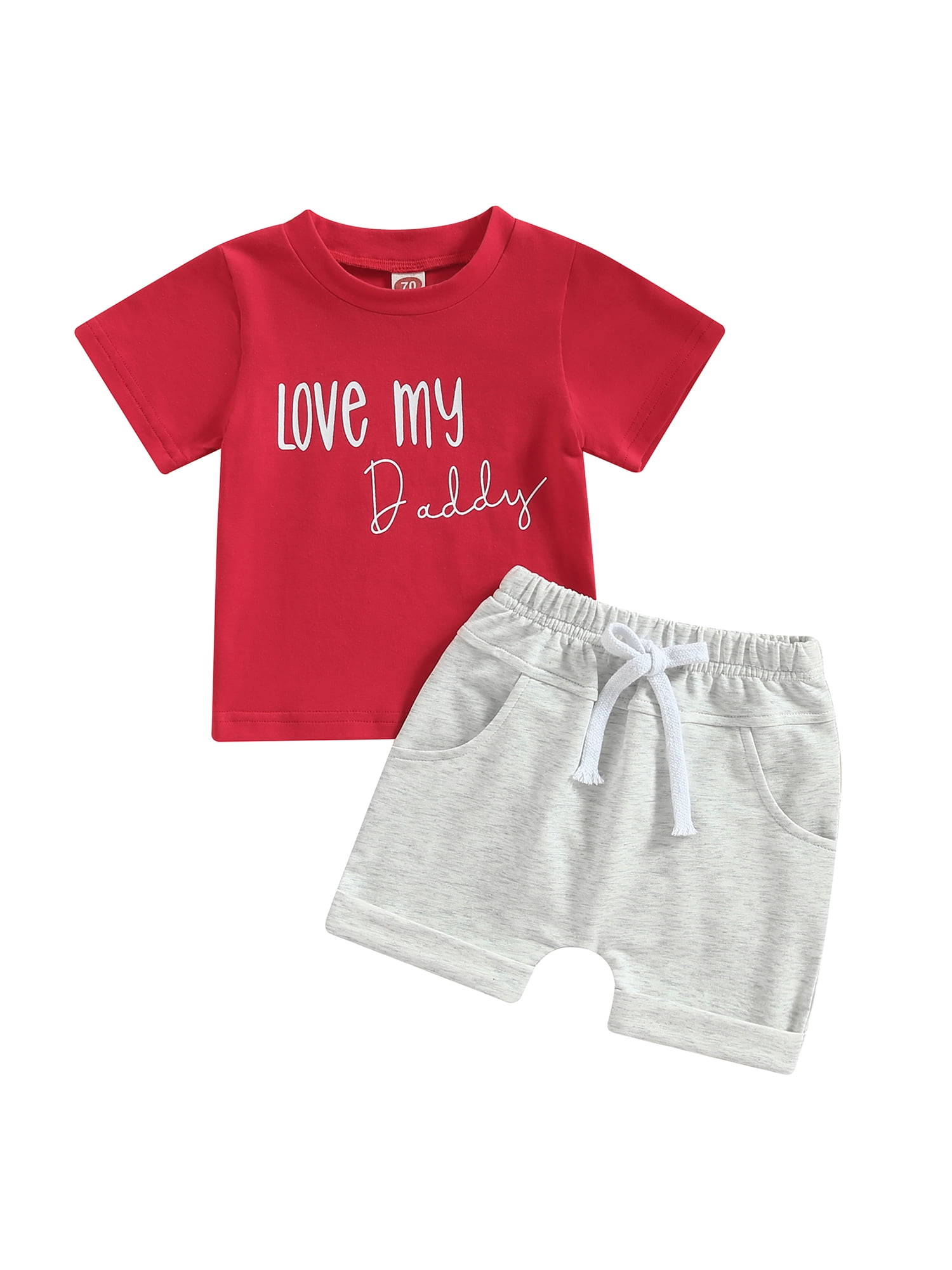 Infant Baby Boy Fathers Day Outfit Letter Print Crew Neck Short Sleeve Tshirt Top Solid Shorts