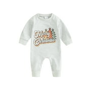JXZOM Infant Baby Boy Girl Christmas Outfit 3 6 12 18 Months Merry Christmas Print Jumpsuit Romper Onesie My First Christmas Clothes