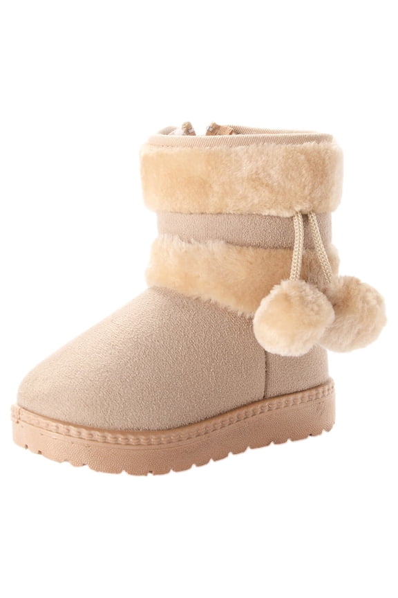 Infant Baby Boy Girl Cozy Fleece Bootie Newborn Stay On Slipper Winter Warm Gripper Non-Slip Crib Shoes Beige 6.5 M