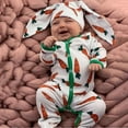 thumbnail image 1 of Infant Baby Boy Girl Easter Bunny Outfit Long Sleeve Romper Cartoon Carrot Print Jumpsuit Bodysuit Rabbit Ears Hat (White, 6-12 Months), 1 of 9