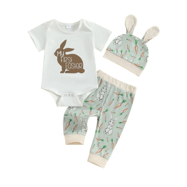 Infant Baby Boy Girl Easter Outfits Short Sleeve Bunny Graphic Romper