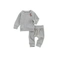 thumbnail image 1 of Infant Baby Boy Girl Fall Winter Clothes Solid Cotton Pullover Sweatshirt Top Drawstring Pants Outfit Set, 1 of 6