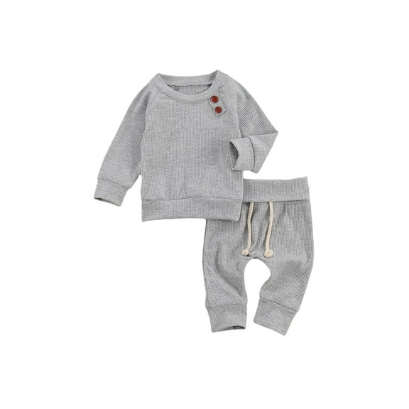Infant Baby Boy Girl Fall Winter Clothes Solid Cotton Pullover Sweatshirt Top Drawstring Pants Outfit Set