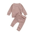thumbnail image 1 of Infant Baby Boy Girl Fall Winter Clothes Solid Cotton Pullover Sweatshirt Top Drawstring Pants Outfit Set, 1 of 5