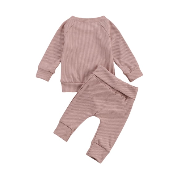 Infant Baby Boy Girl Fall Winter Clothes Solid Cotton Pullover Sweatshirt Top Drawstring Pants Outfit Set
