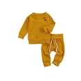 thumbnail image 1 of Infant Baby Boy Girl Fall Winter Clothes Solid Cotton Pullover Sweatshirt Top Drawstring Pants Outfit Set, 1 of 6