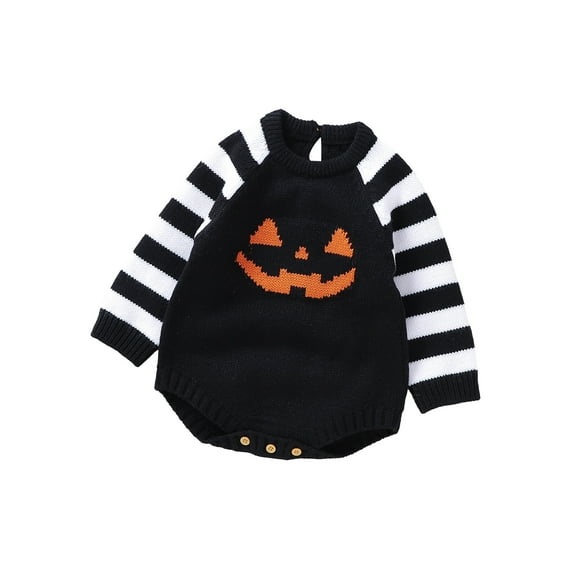 Infant Baby Boy Girl Halloween Clothes Pumpkin Face Sweater Romper Long Sleeve Bodysuit One Piece Fall Winter Outfit