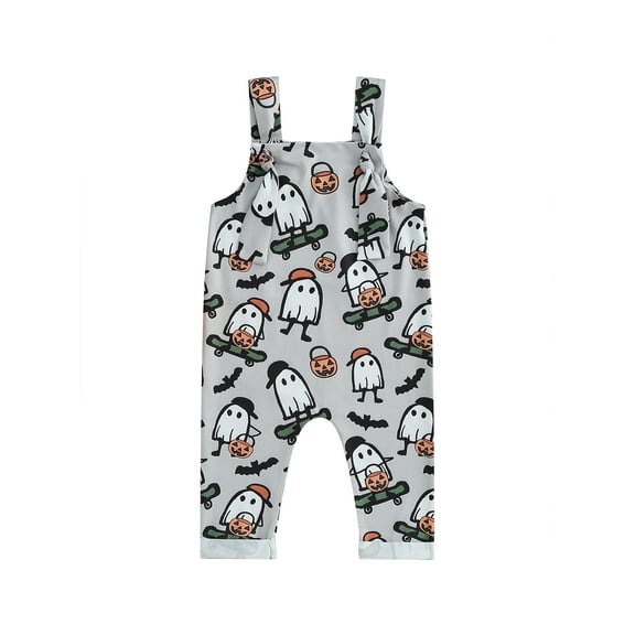 Infant Baby Boy Girl Halloween Clothes Pumpkin Ghost Suspender Pants Sleeveless Tie Overalls Jumpsuit One Piece Outfits