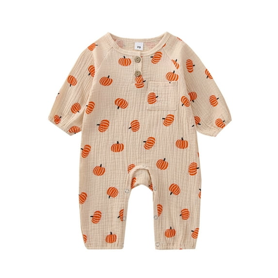 Infant Baby Boy Girl Halloween Outfit Pumpkin Ghost Long Sleeve Romper Jumpsuit Halloween Cotton Linen One Piece Clothes