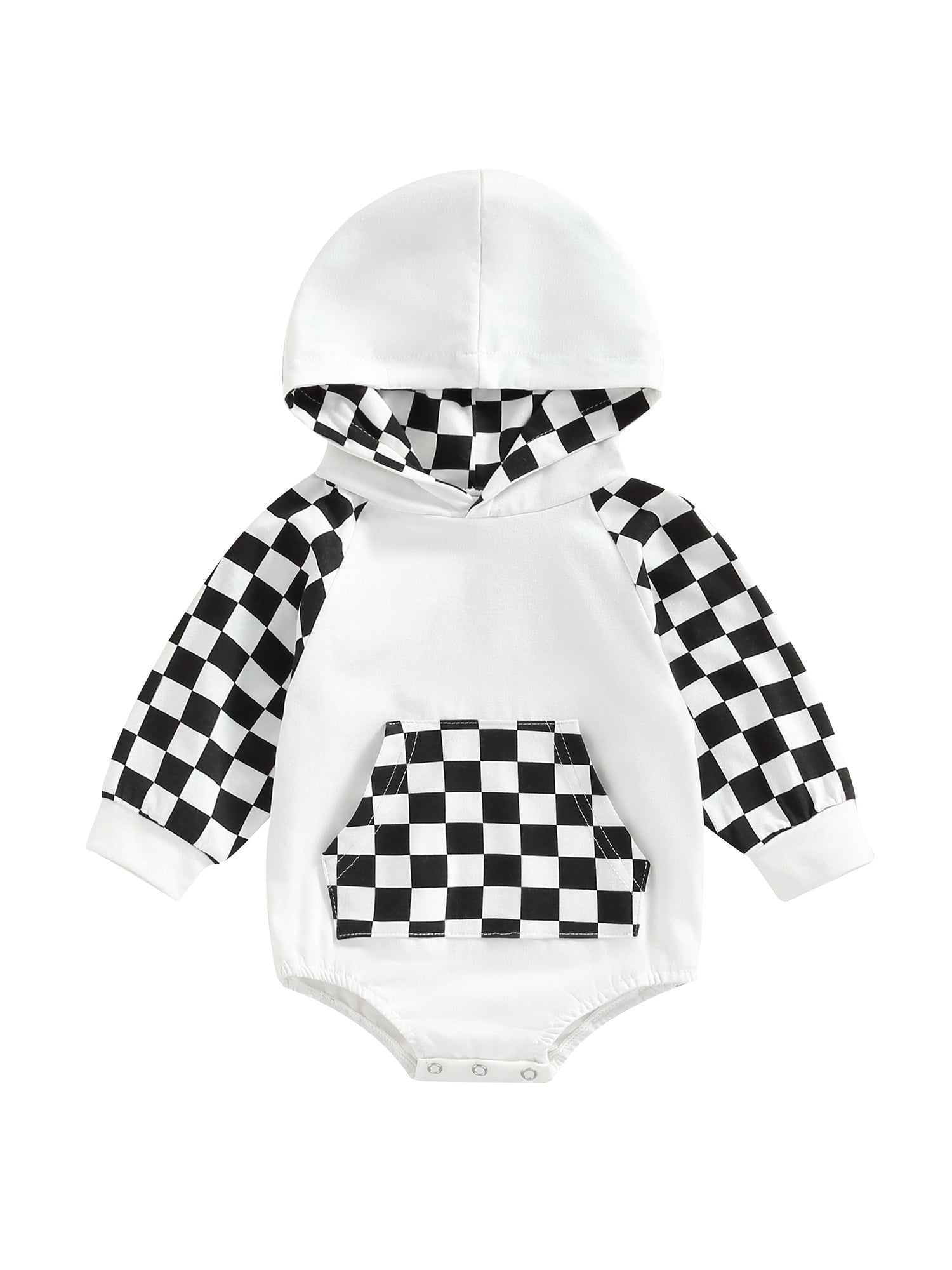 Infant Baby Boy Girl Hooded Sweatshirt Romper Plaid Long Sleeve Pullover Hoodie Onesie Top Fall