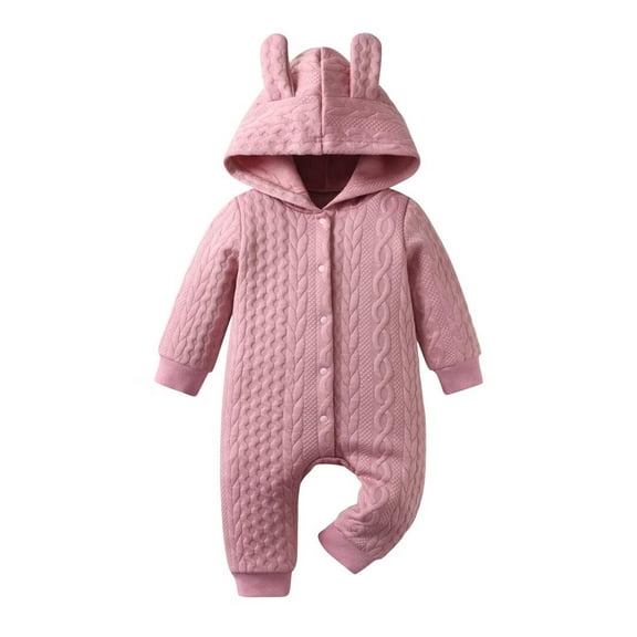 Infant Baby Boy Girl Knit Sweater Romper Long Sleeve Hooded Button Up Winter Outfits Pink 3-6 Months