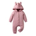 thumbnail image 1 of Infant Baby Boy Girl Knit Sweater Romper Long Sleeve Hooded Button Up Winter Outfits Pink 9-12 Months, 1 of 6