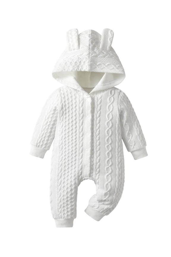 Infant Baby Boy Girl Knit Sweater Romper Long Sleeve Hooded Button Up Winter Outfits White 0-3 Months
