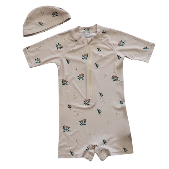 Infant Baby Boy Girl One Piece Swimsuit Short Sleeve Cartoon Dinosaur PrintsRash Guard Shirt Bathing Suit Zip Up Swimwear Bikini,12-18 Months,X2-Khaki