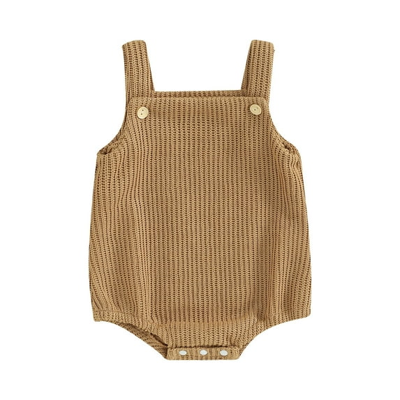 Infant Baby Boy Girl Overalls Sleeveless Solid Color Knit Rompers