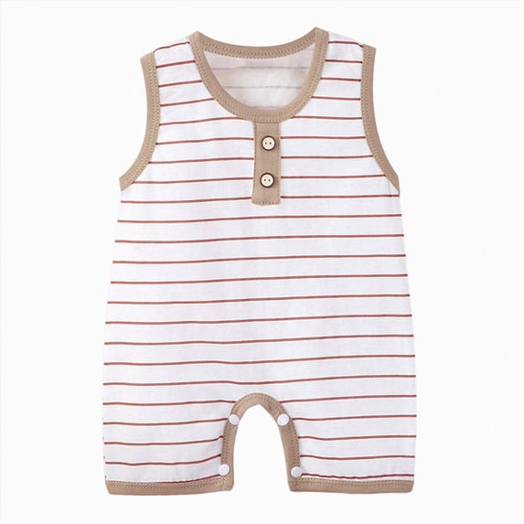 Infant Baby Boy Girl Sleeveless Onesie Stripe Romper Adorable Slim Fit Jumpsuit Summer Daily Wear Outfit Newborn 0 3 6 9 12 Months Soft Lightweight Breathable Clothing Gibobby,18-24 Months,Coffee