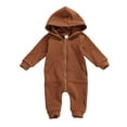 thumbnail image 1 of Infant Baby Boy Girl Solid Color Long Sleeve Zipper Hooded Jumpsuit Romper Outfit Fall Winter Warm Clothes, 1 of 8