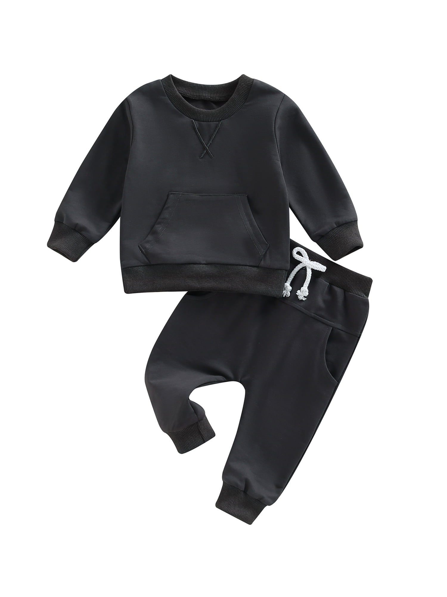 Infant Baby Boy Girl Solid Sweatsuit Crewneck Pocket Sweatshirt Top Sweatpants Cousin Matching Set Walmart