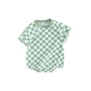 GULIRIFEI Baby Boy Girl Summer Clothes Checkered Bubble Romper Oversized Short Sleeve Romper Summer Outfit