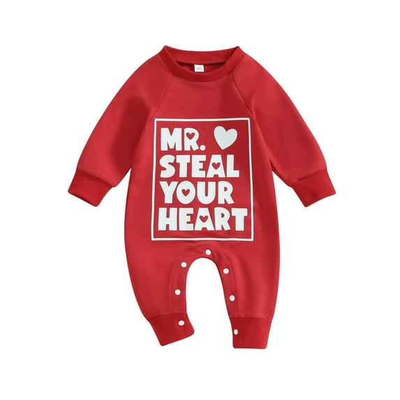 Infant Baby Boy Girl Valentine's Day Outfit 3 6 12 18 Months Mr. Steal Your Heart Jumpsuit Romper Onesie Valentines Clothes