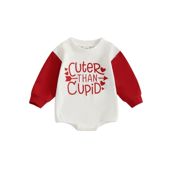 Infant Baby Boy Girl Valentine's Day Outfit Letter Print Contrast Color Sweatshirt Bubble Romper 3 6 12 18 Months Spring Clothes