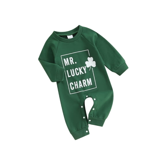 Infant Baby Boy Jumpsuit Long Sleeve Round Neck Shamrock Print Romper Playsuit