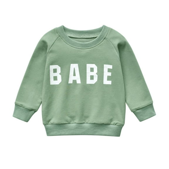 Baby Boy Clothes Letter Sweatshirt Crewneck Pullover Sweater Long Sleeve Shirt Fall Winter Clothes Green 6-9 Months