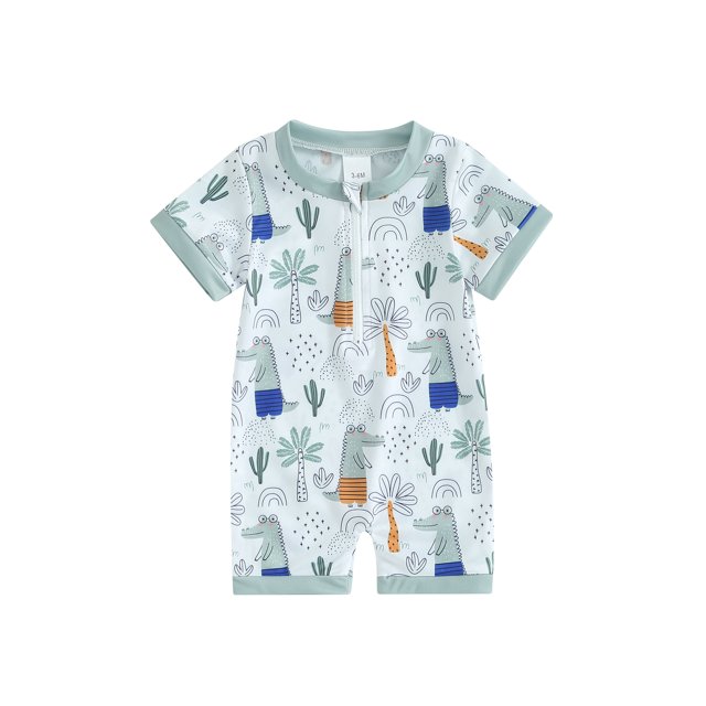 Infant Baby Boy One Piece Swimsuit Dinosaur Octopus Print Short Sleeve