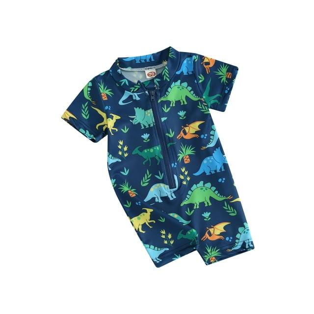 Infant Baby Boy Rash Guard Swimsuit Cute Print Short Sleeve Zip Front