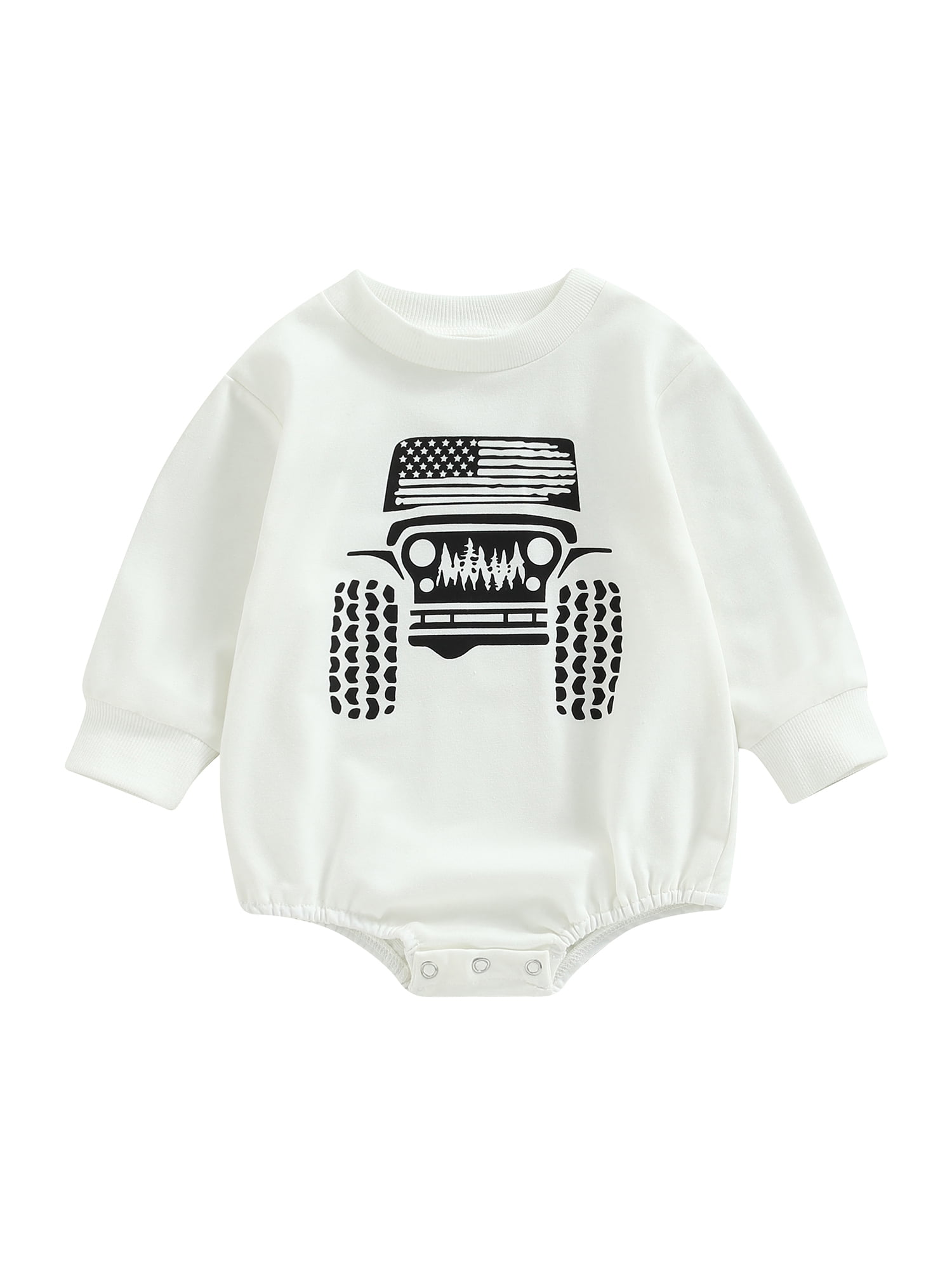 Infant Baby Boy Romper Long Sleeve Round Neck Cartoon Car Print Casual