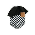 thumbnail image 1 of Infant Baby Boy Rompers Short Sleeve Round Neck Checkerboard Print Pocket Bodysuits, 1 of 8