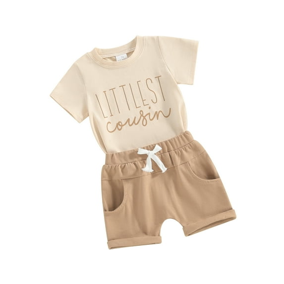 Infant Baby Boy Shorts Set, Short Sleeve Letter Print T-Shirt + Rolled Shorts