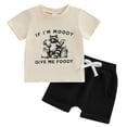 thumbnail image 1 of Infant Baby Boy Summer Clothes Letter Print Short Sleeve T Shirt Tops and Stretch Shorts Cute Baby Boy Outfit, 1 of 7
