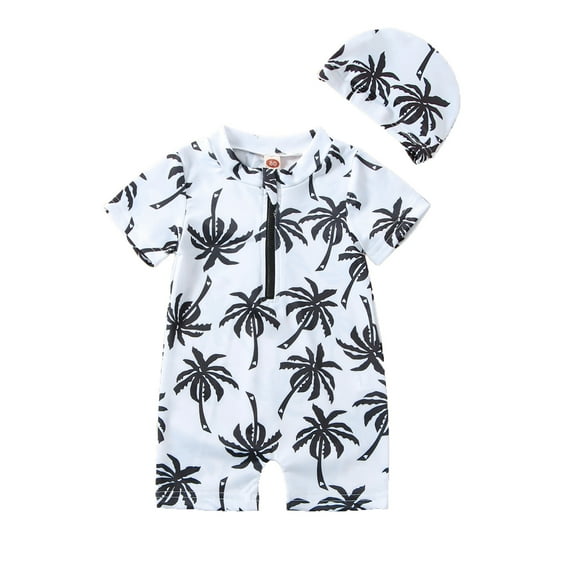 Infant Baby Boy Swimsuit One Piece Swimwear Cute Shark Coconut Tree Print Zipper Rashguard Beach Bathing Suit 3M 6M 12M 18M