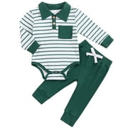 LOUATUI Infant Baby Boys 2pcs Autumn Ripped Outfits Set Long Sleeve Striped Romper with Pants Kids Clothes