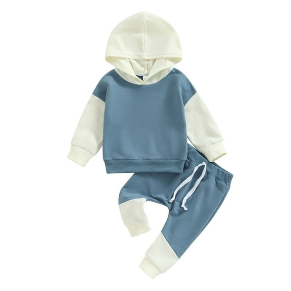 Infant Baby Boys 2pcs Tracksuit Long Sleeve Contrast Colors Hoodie Hooded Sweatshirt Tops Elastic Waits Long Pants Outfit
