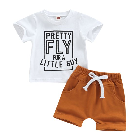 Infant Baby Boys Clothes Sets Outfits 6M 12M 18M 24M 3Y Letter Print Short Sleeve T-Shirt and Stretch Casual Rolled Shorts Set