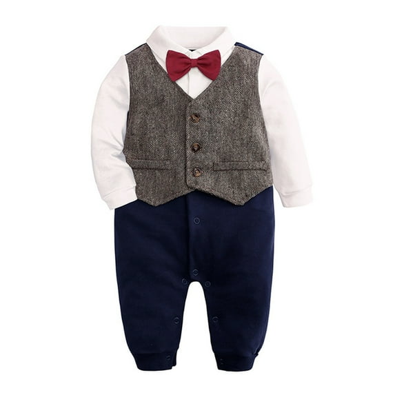 Infant Baby Boys Cotton Bow Tie Gentleman Autumn Long Sleeve Romper Jumpsuit Set Clothes Baby Boy Short Sleeve Pajamas Infant Overalls Boys Toddler Boy Easter Outfit 2t Easter Outfit 18 Months