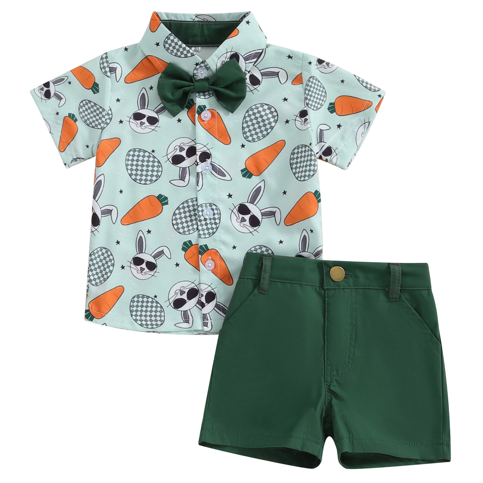 Infant Baby Boys Easter Outfits Set Carrot Rabbit Print Shirts Tops and