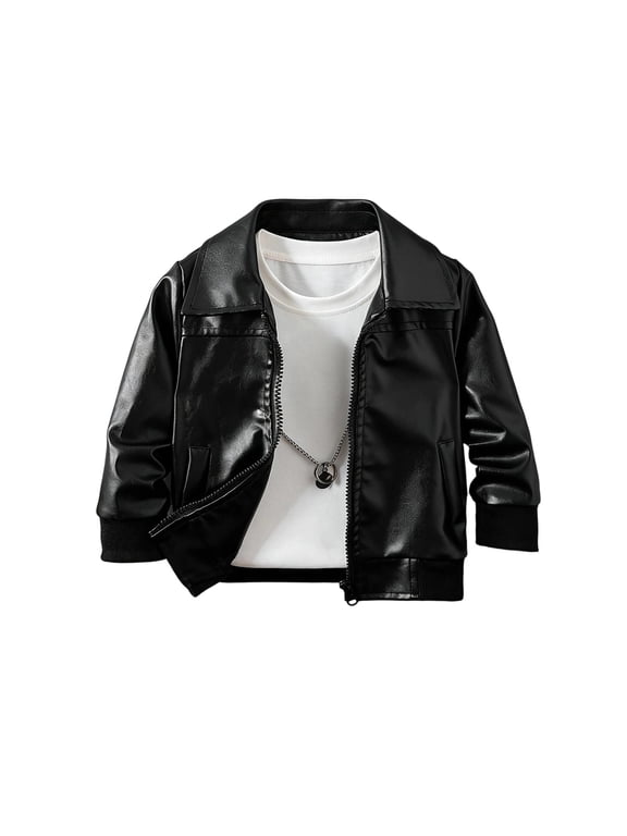 Infant Baby Boys Faux Leather Jacket Long Sleeve Zip Up Soft Warm Cozy Windproof Classic Moto Outerwear 6-9 Months