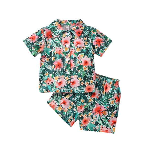 Infant Baby Boys Floral Short Sleeve Lapel Button Shirt Shorts 2Pcs Hawaiian Outfit Summer Clothes Set