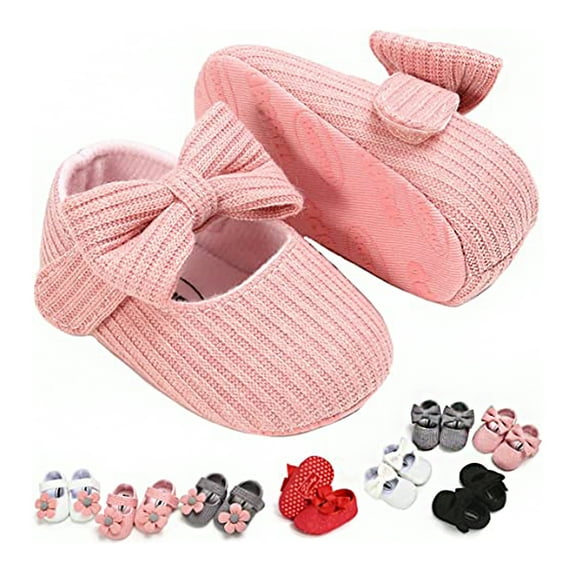 Infant Baby Boys Girls Cotton Slippers Cozy Fleece Booties Dress up Shose 0-18M Soft Bottom Warm Cartoon Socks Newborn Crib Shoes Warm Towel Cotton Boots Flower Bowknot Mary Jane Flats