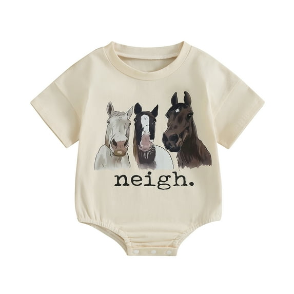 Infant Baby Boys Girls Farm Animal Outfit Chicken Horse Cow Print Romper Short Sleeve Oversized T-shirt Bodysuit Summer Clothes